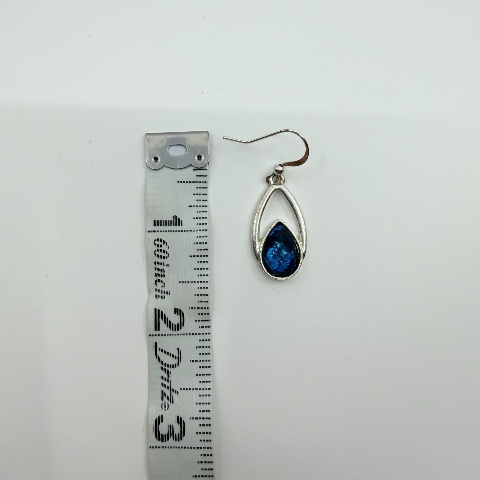 Vintage Silver Tone Deep Blue Teardrop Pendant Necklace Earrings Set Rope Chain - Thumbnail 12