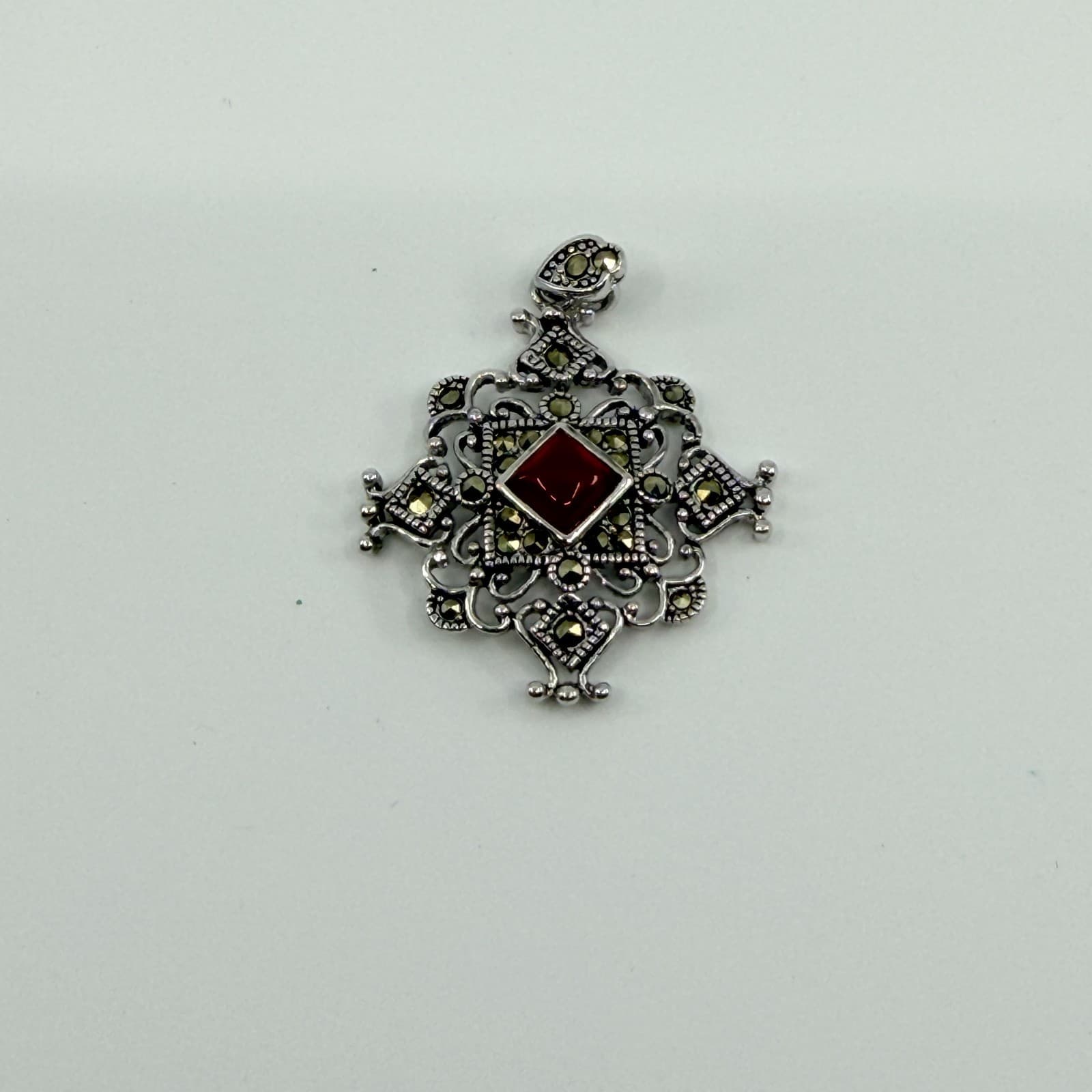 Vintage Silver Tone Red Stone Jewelry Set Victorian Style Filigree Earrings Boho - Thumbnail 7