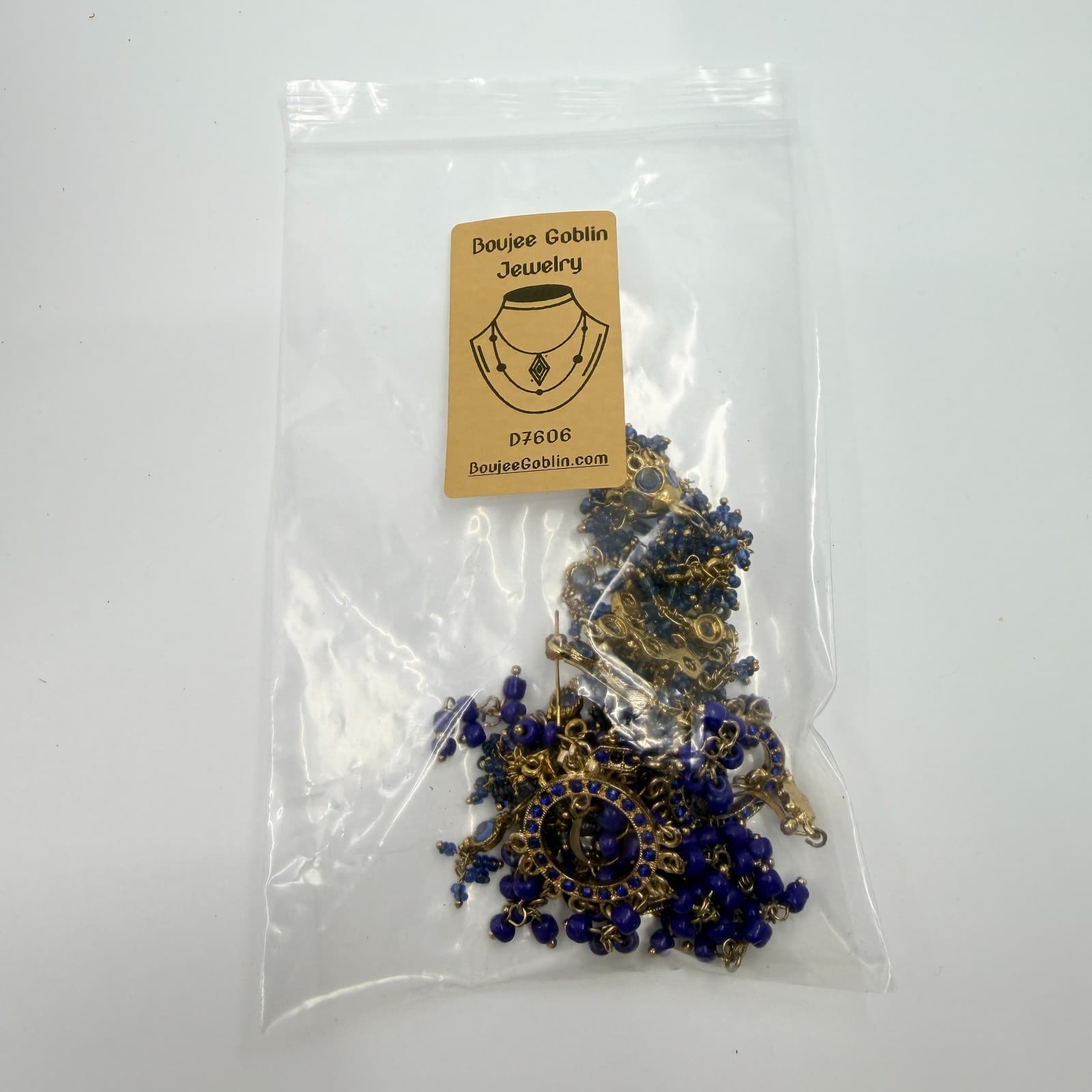Vintage Gold Tone Blue Beaded Jhumka Earrings Indian Chandelier Dangle Boho Y2K - Thumbnail 13