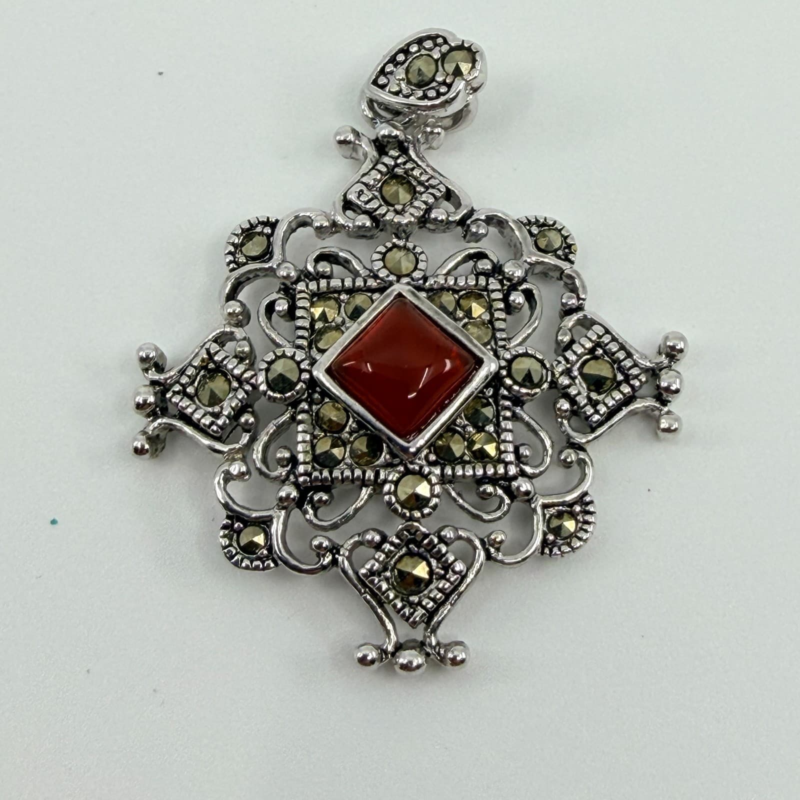 Vintage Silver Tone Red Stone Jewelry Set Victorian Style Filigree Earrings Boho - Thumbnail 8