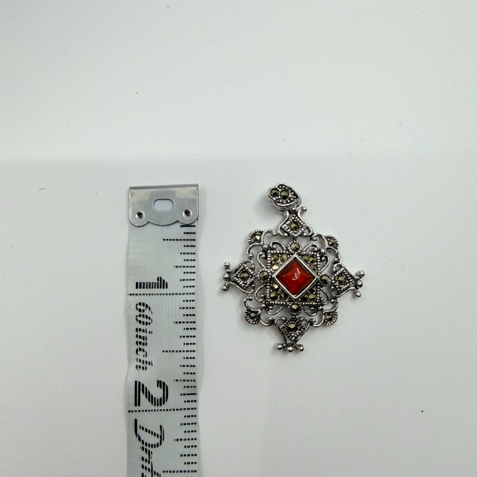 Vintage Silver Tone Red Stone Jewelry Set Victorian Style Filigree Earrings Boho - Thumbnail 10