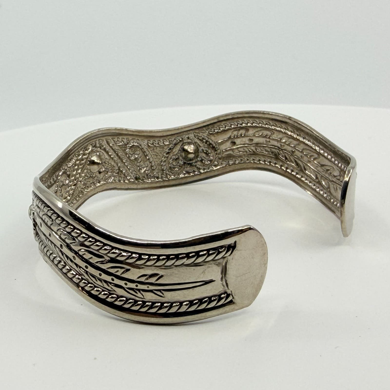Vintage Silver Tone Tibetan Enamel Rhinestone Cuff Bracelet Ethnic Boho Tribal - Thumbnail 6