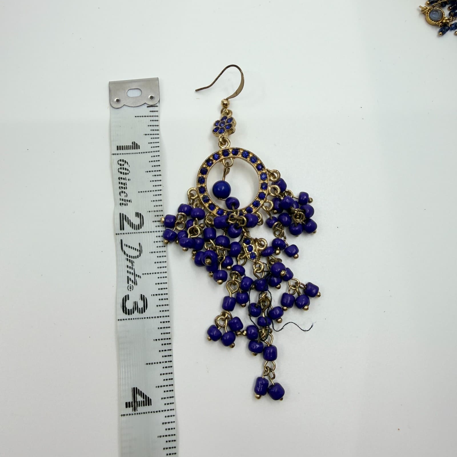 Vintage Gold Tone Blue Beaded Jhumka Earrings Indian Chandelier Dangle Boho Y2K - Thumbnail 12