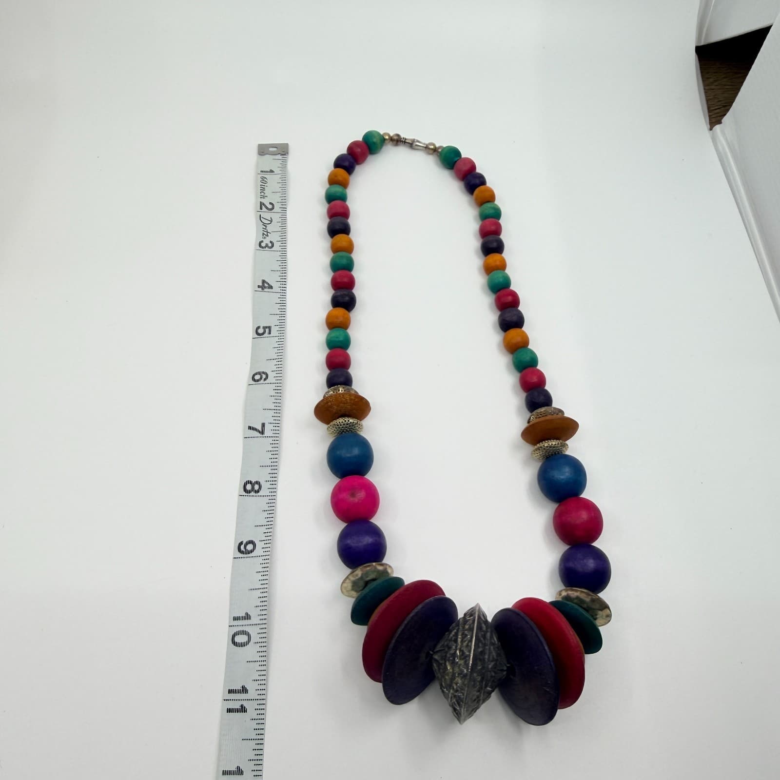 Vintage Multicolor Wood Bead Necklace Chunky Statement Boho Ethnic Tribal 90s - Thumbnail 13