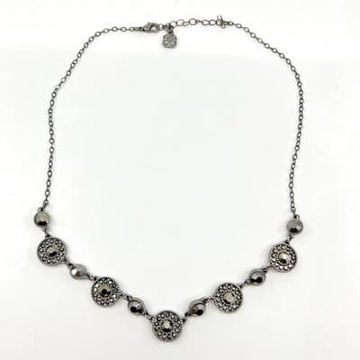 Vintage Monet Gunmetal Black Halo Necklace Y2K Dark Rhinestone Statement Jewelry - Thumbnail 2