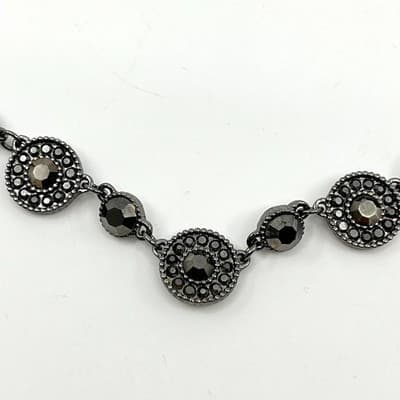 Vintage Monet Gunmetal Black Halo Necklace Y2K Dark Rhinestone Statement Jewelry - Thumbnail 5