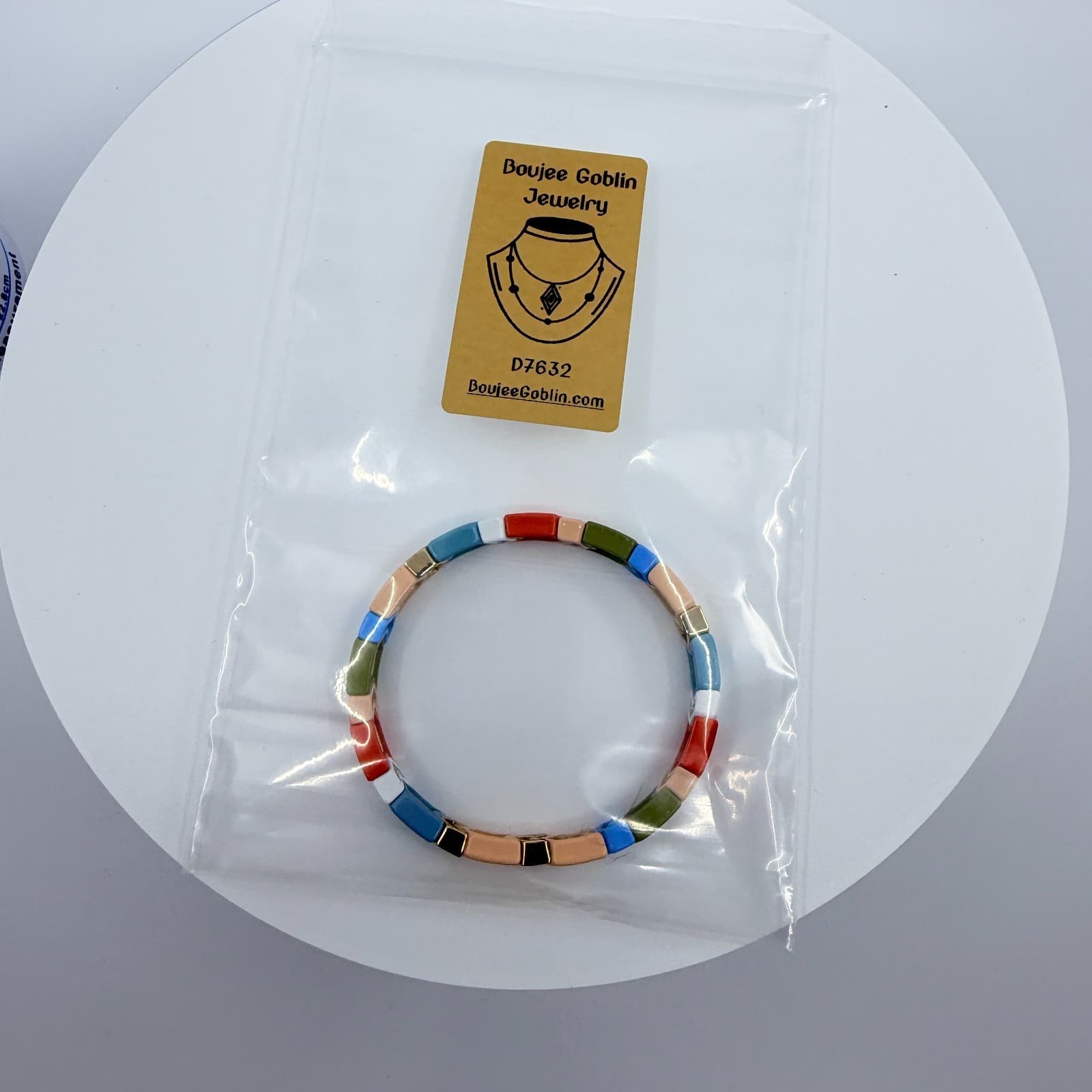 Vintage Multi Color Enamel Chevron Tile Stretch Bracelet Boho Tila Bead Y2K 90s - Thumbnail 9