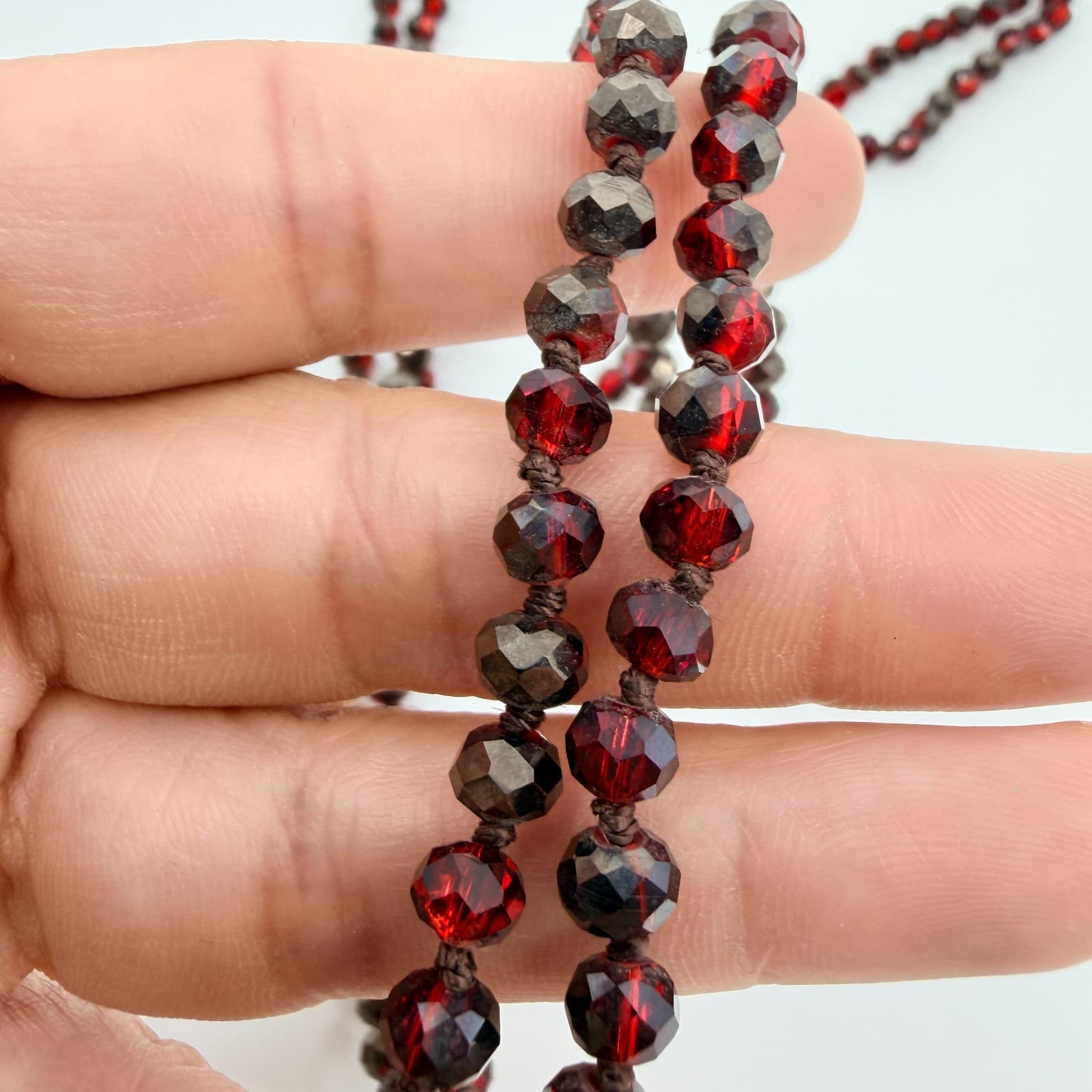 Vintage Red Garnet Tone Beaded Necklace Long Strand Statement Boho 90s Y2K Beads - Thumbnail 9