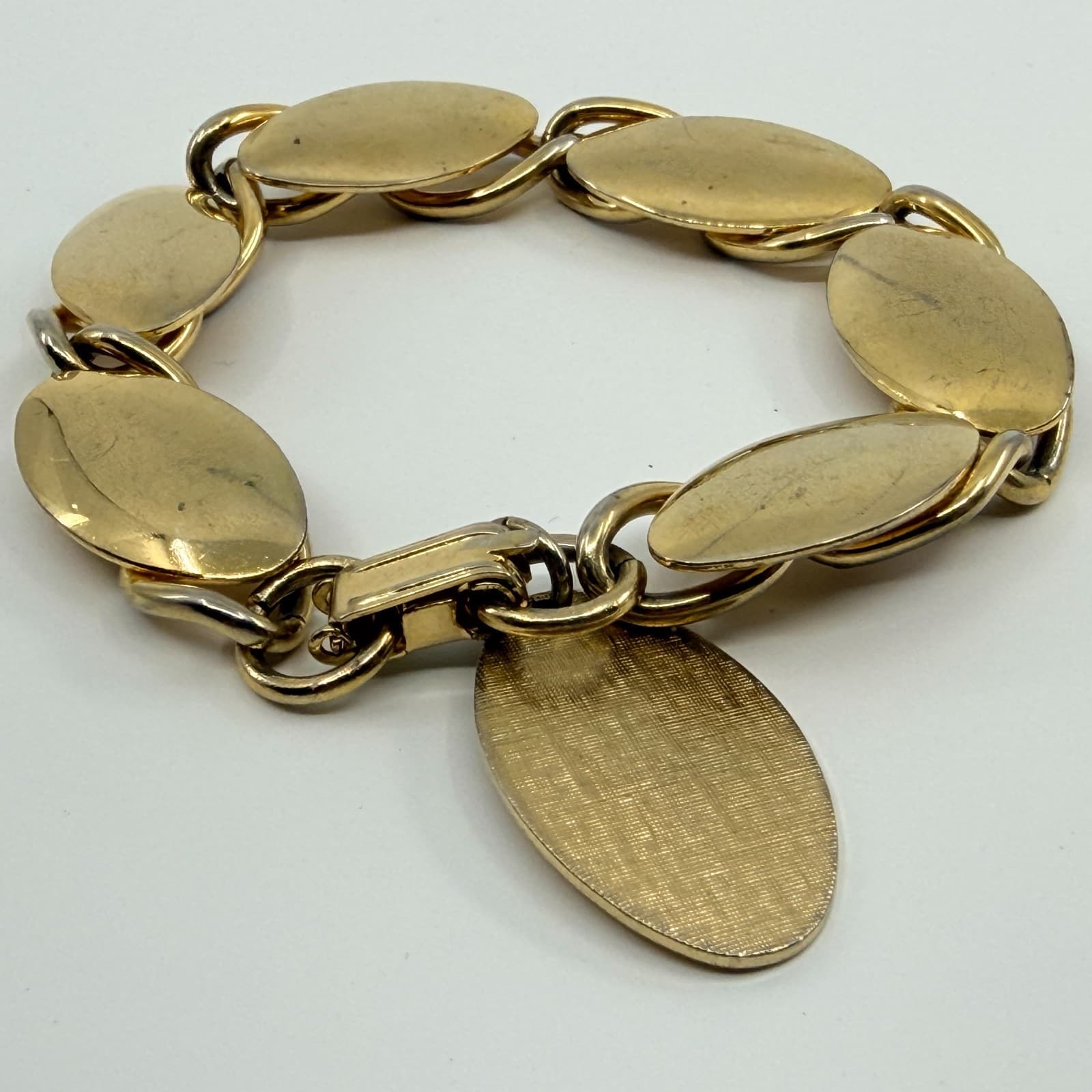 Vintage Gold Tone Brushed Satin Oval Link Bracelet Chunky Statement Retro Boho - Thumbnail 3