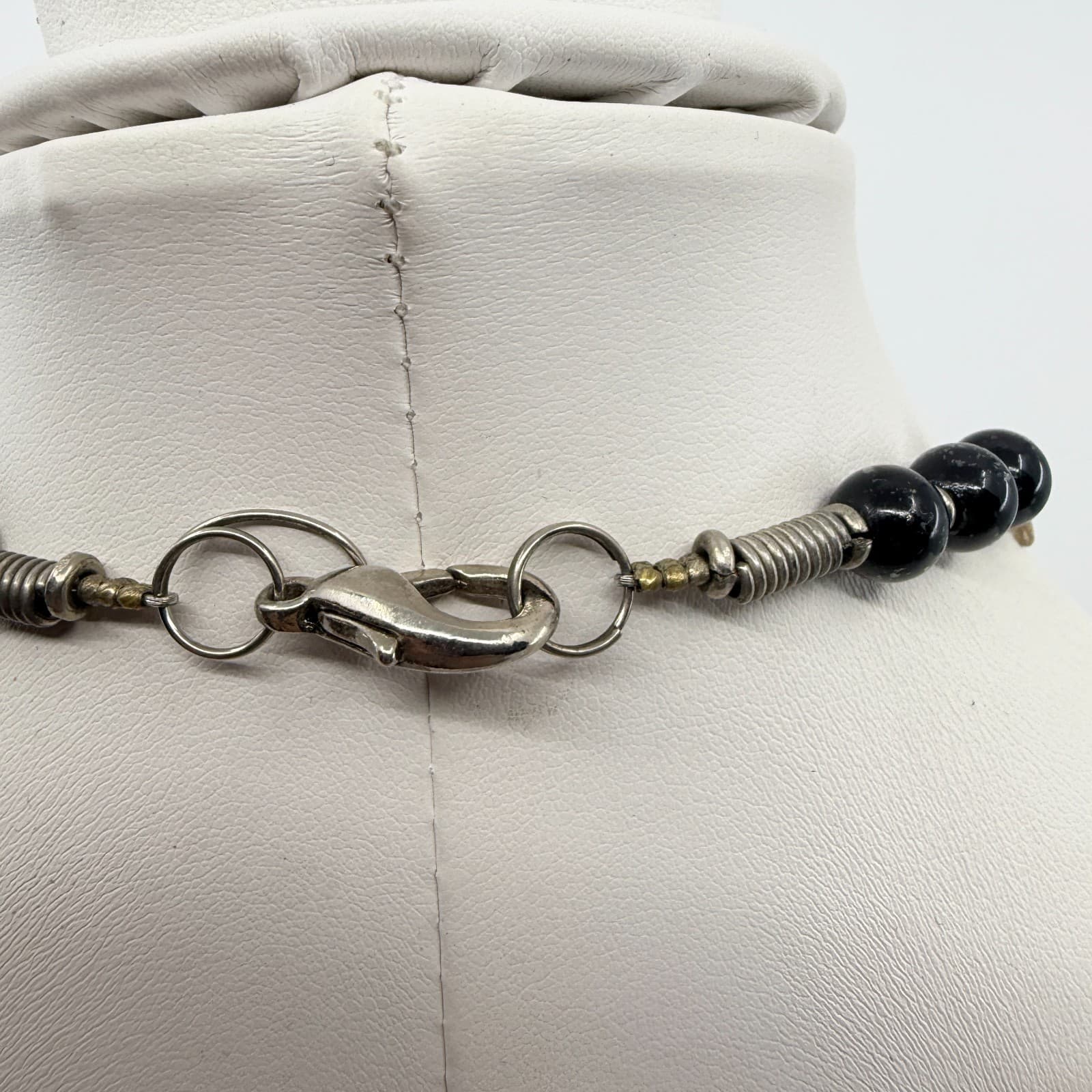 Vintage Chunky Resin Faux Horn Tusk Geometric Bead Statement Necklace Boho 90s - Thumbnail 7