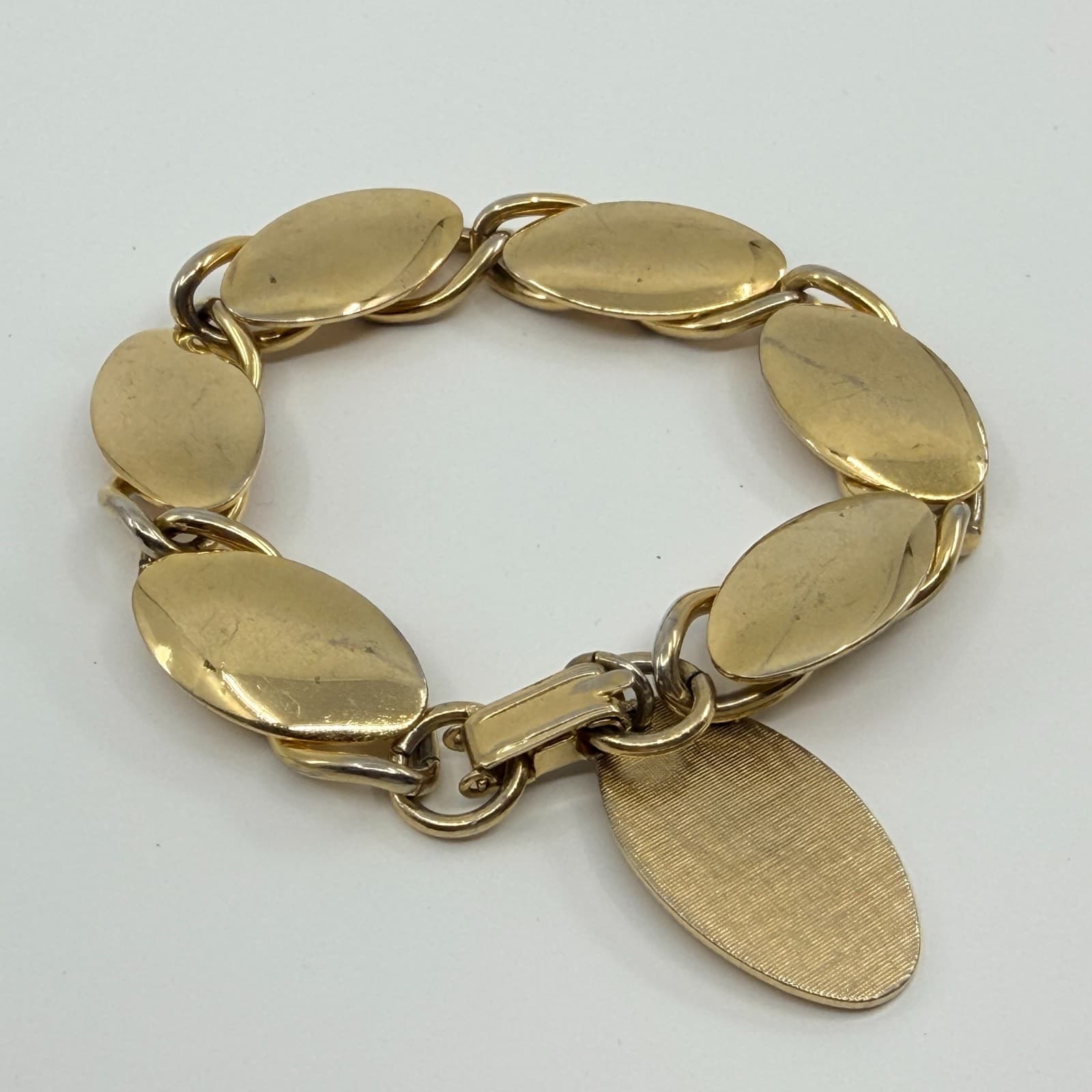 Vintage Gold Tone Brushed Satin Oval Link Bracelet Chunky Statement Retro Boho - Thumbnail 5