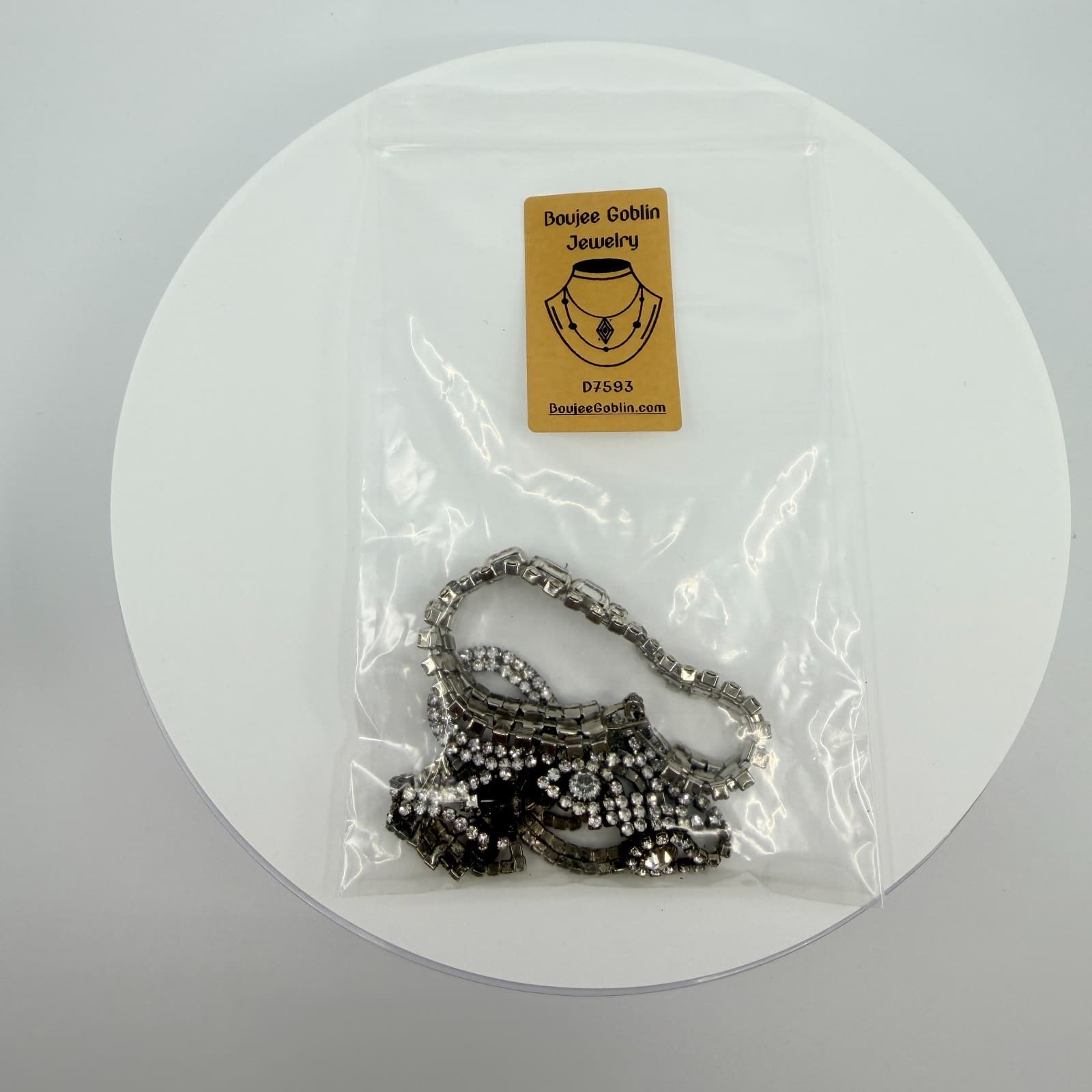 Vintage Silver Tone Smoky Grey Rhinestone Jewelry Set Shoulder Duster Earrings - Thumbnail 18