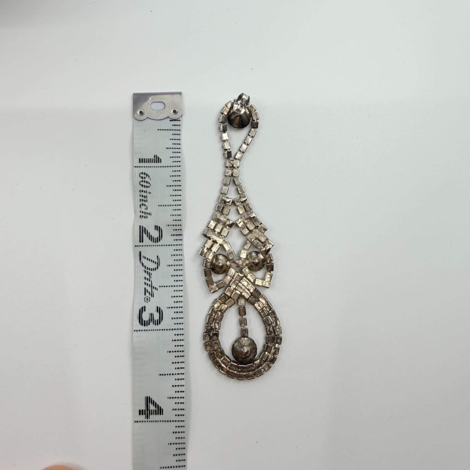 Vintage Silver Tone Smoky Grey Rhinestone Jewelry Set Shoulder Duster Earrings - Thumbnail 17