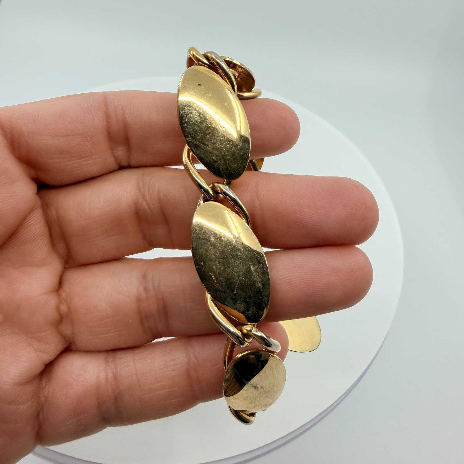 Vintage Gold Tone Brushed Satin Oval Link Bracelet Chunky Statement Retro Boho - Thumbnail 6