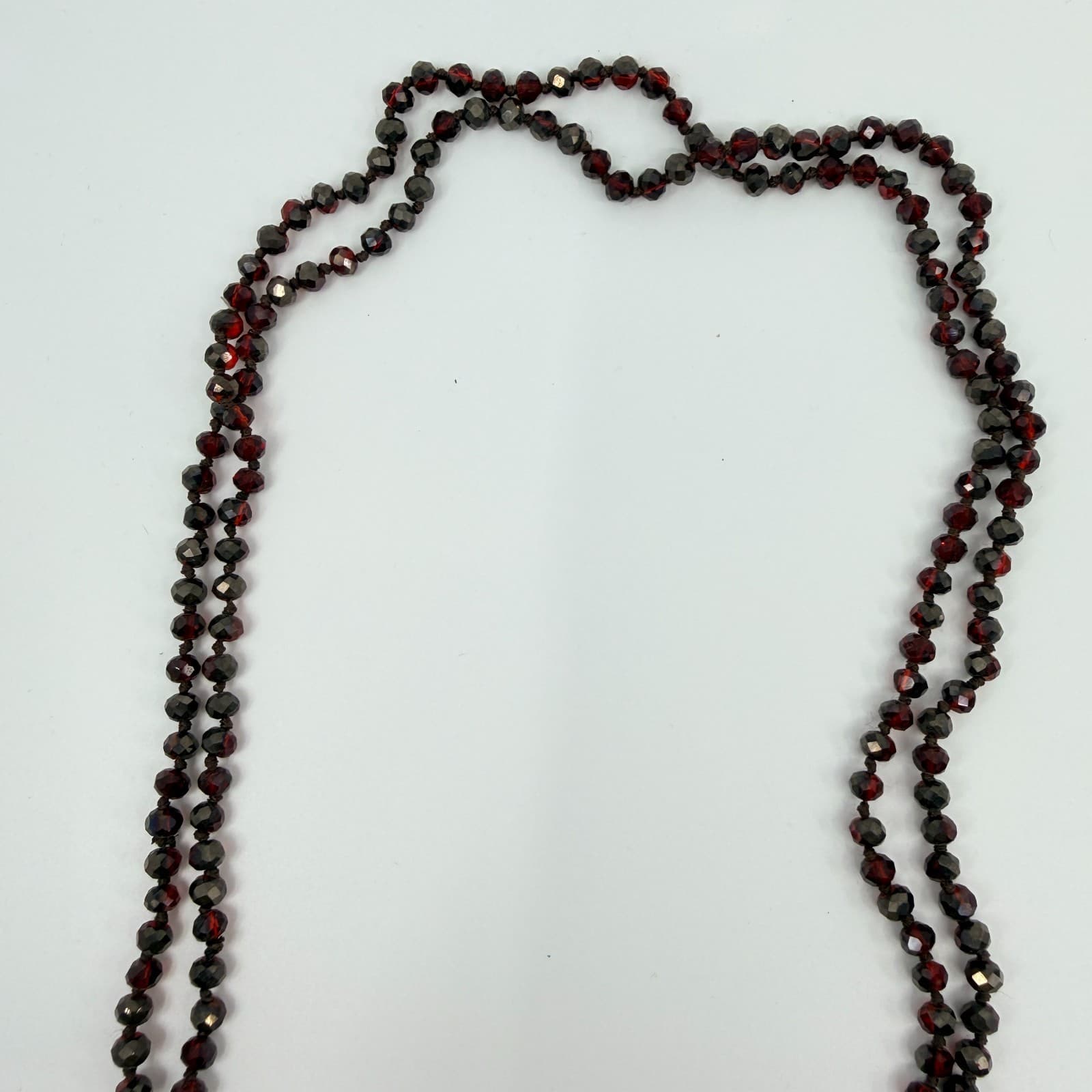 Vintage Red Garnet Tone Beaded Necklace Long Strand Statement Boho 90s Y2K Beads - Thumbnail 8