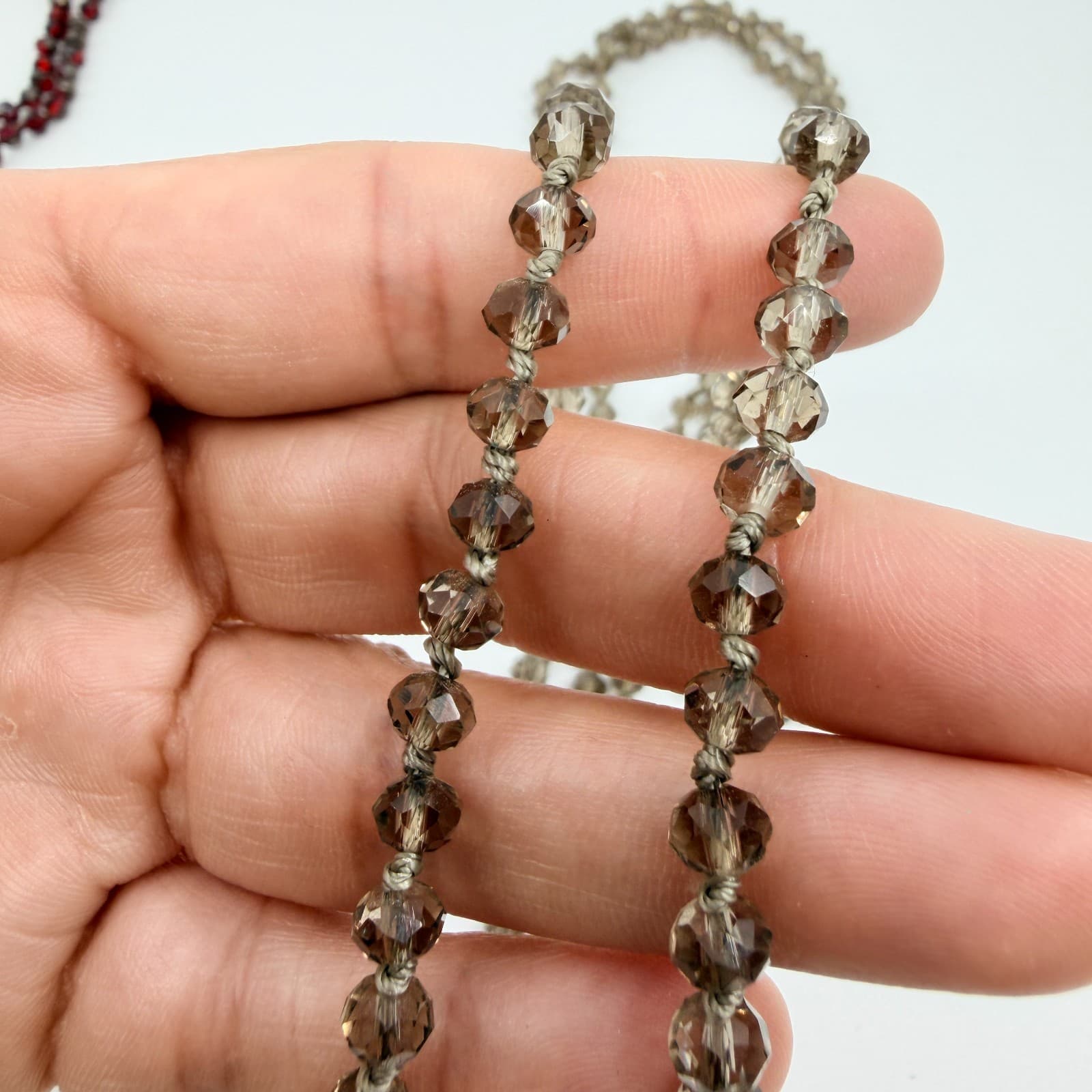 Vintage Red Garnet Tone Beaded Necklace Long Strand Statement Boho 90s Y2K Beads - Thumbnail 10