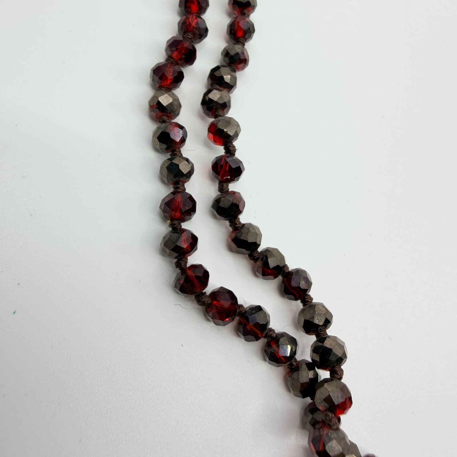 Vintage Red Garnet Tone Beaded Necklace Long Strand Statement Boho 90s Y2K Beads - Thumbnail 2