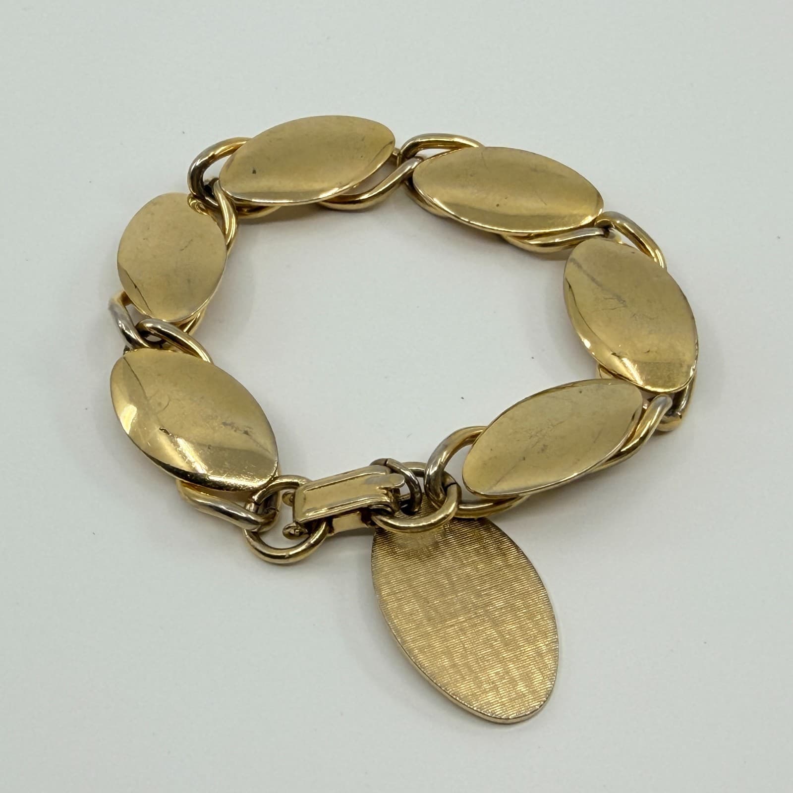 Vintage Gold Tone Brushed Satin Oval Link Bracelet Chunky Statement Retro Boho - Thumbnail 2