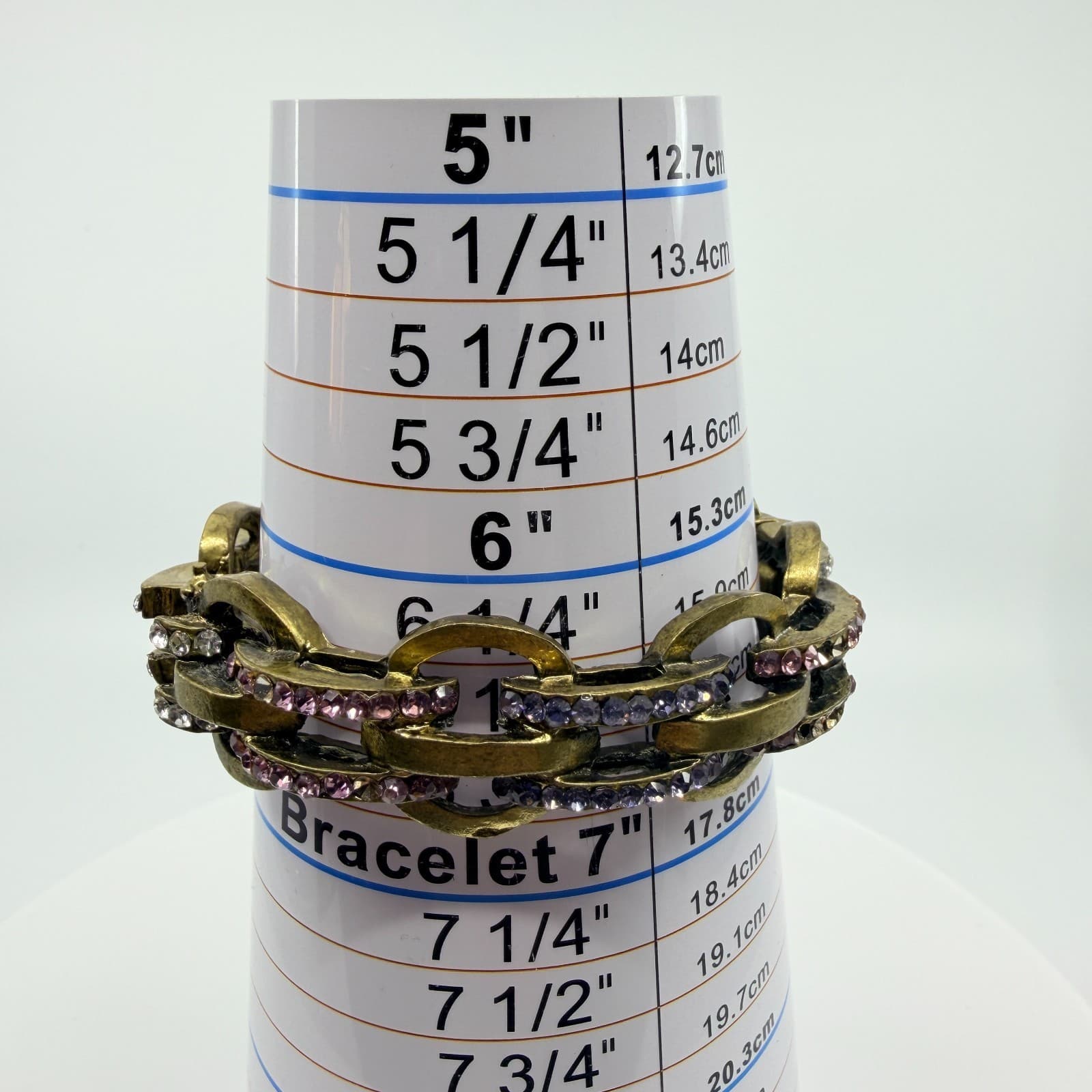 Vintage Gold Tone Purple Rhinestone Gypsy Link Stretch Bracelet Chunky Bold 90s - Thumbnail 8