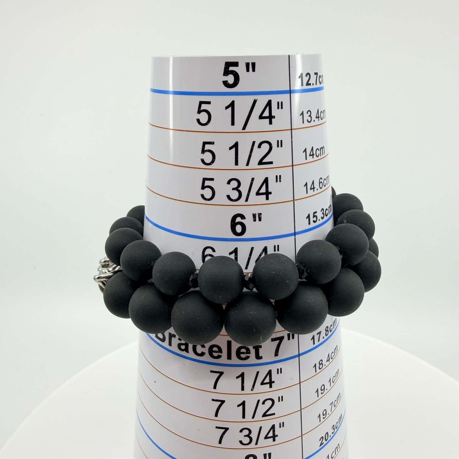 Vintage Matte Black Beaded Wrap Bracelet Silver Tone Link Cluster Statement Boho - Thumbnail 8
