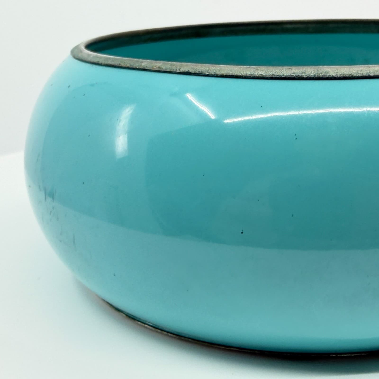Vintage Faux Turquoise Blue Enamel Wide Domed Bangle Bracelet Silver Tone Retro - Thumbnail 6