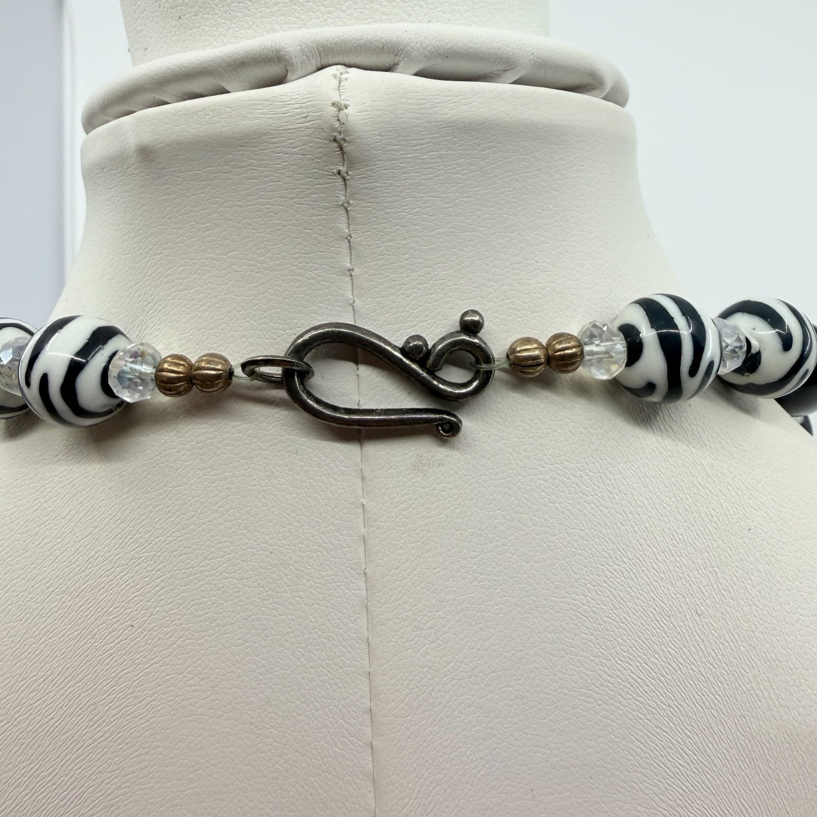 Vintage Black Zebra Bubble Bead Statement Necklace Yellow Glitter Shamballa Boho - Thumbnail 6