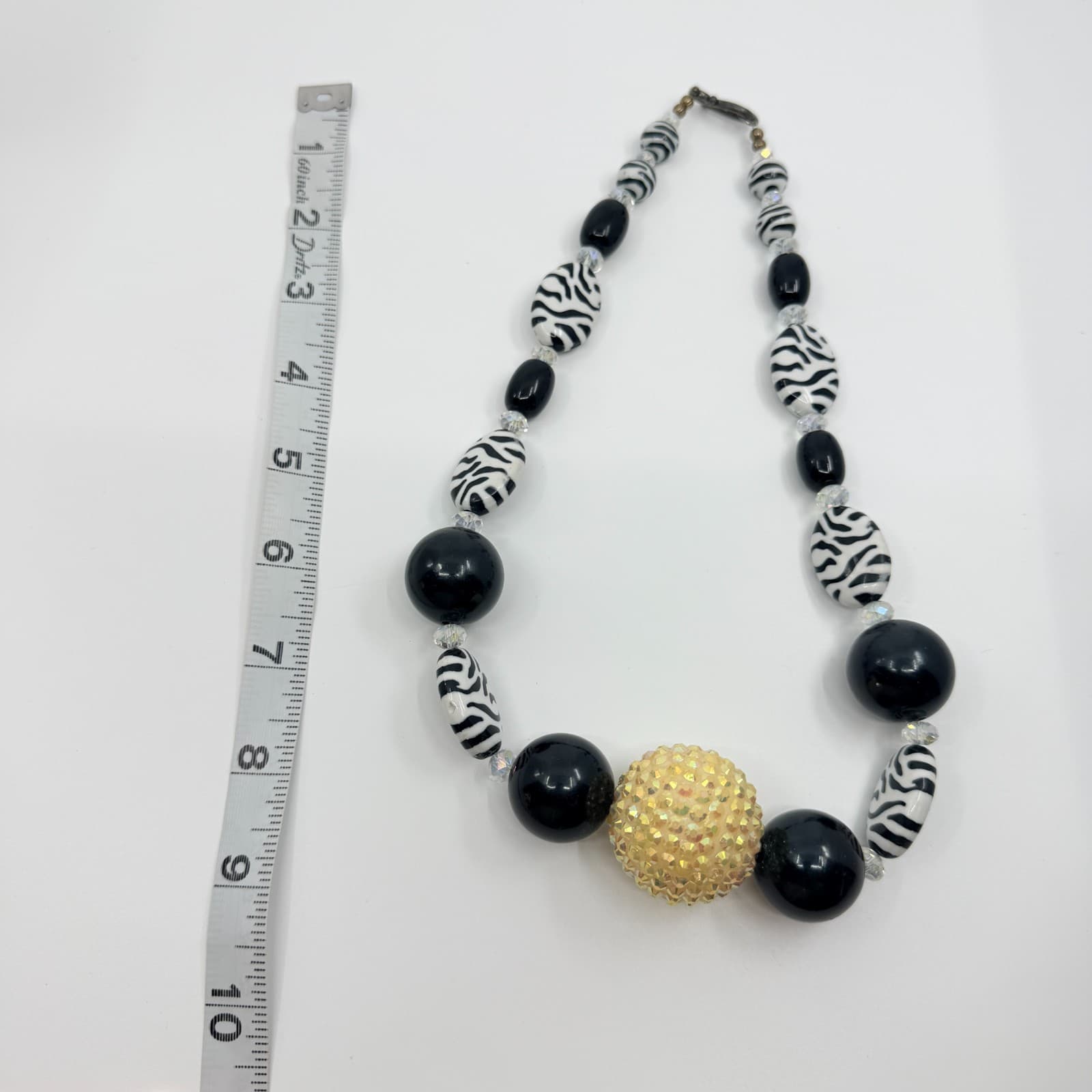 Vintage Black Zebra Bubble Bead Statement Necklace Yellow Glitter Shamballa Boho - Thumbnail 8