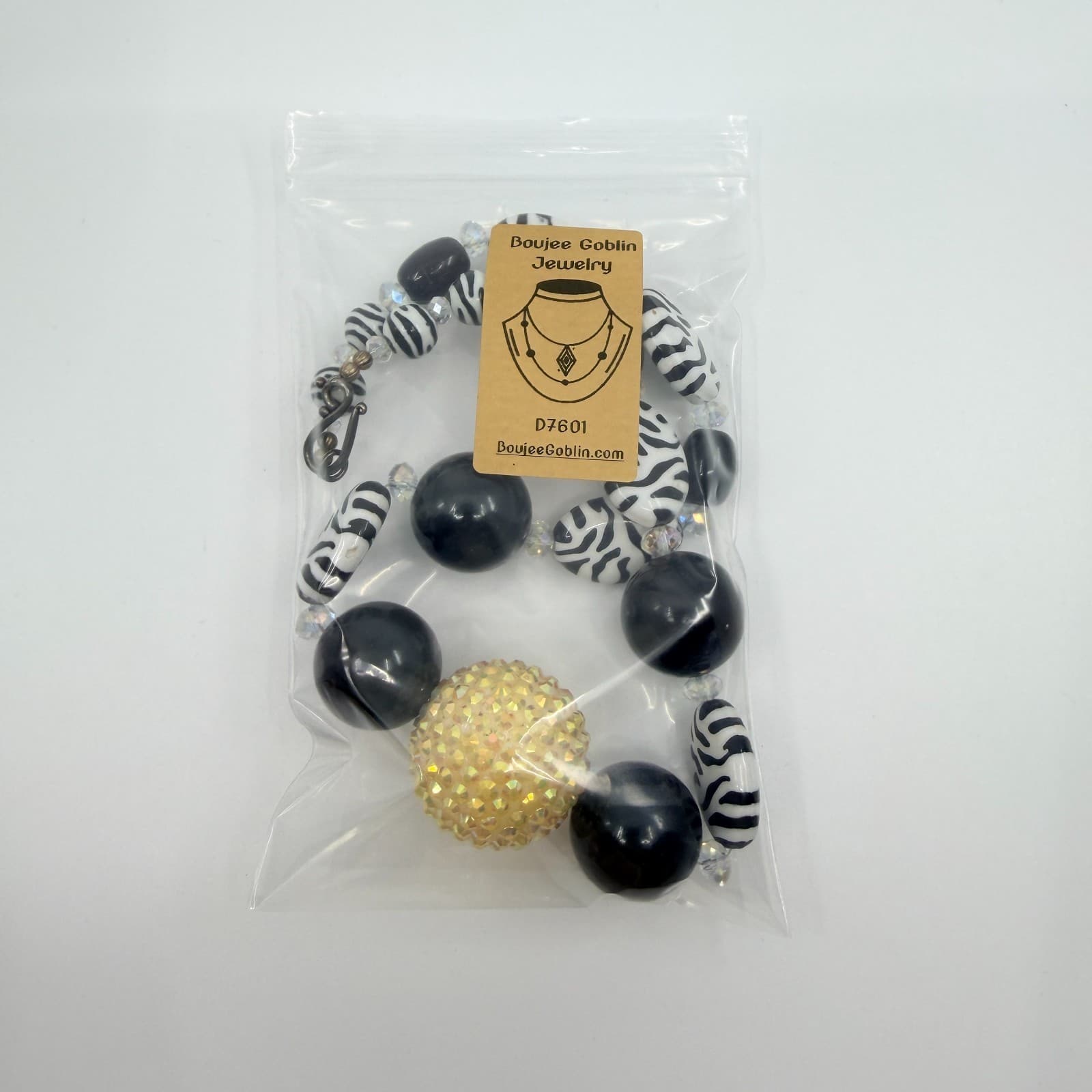 Vintage Black Zebra Bubble Bead Statement Necklace Yellow Glitter Shamballa Boho - Thumbnail 9