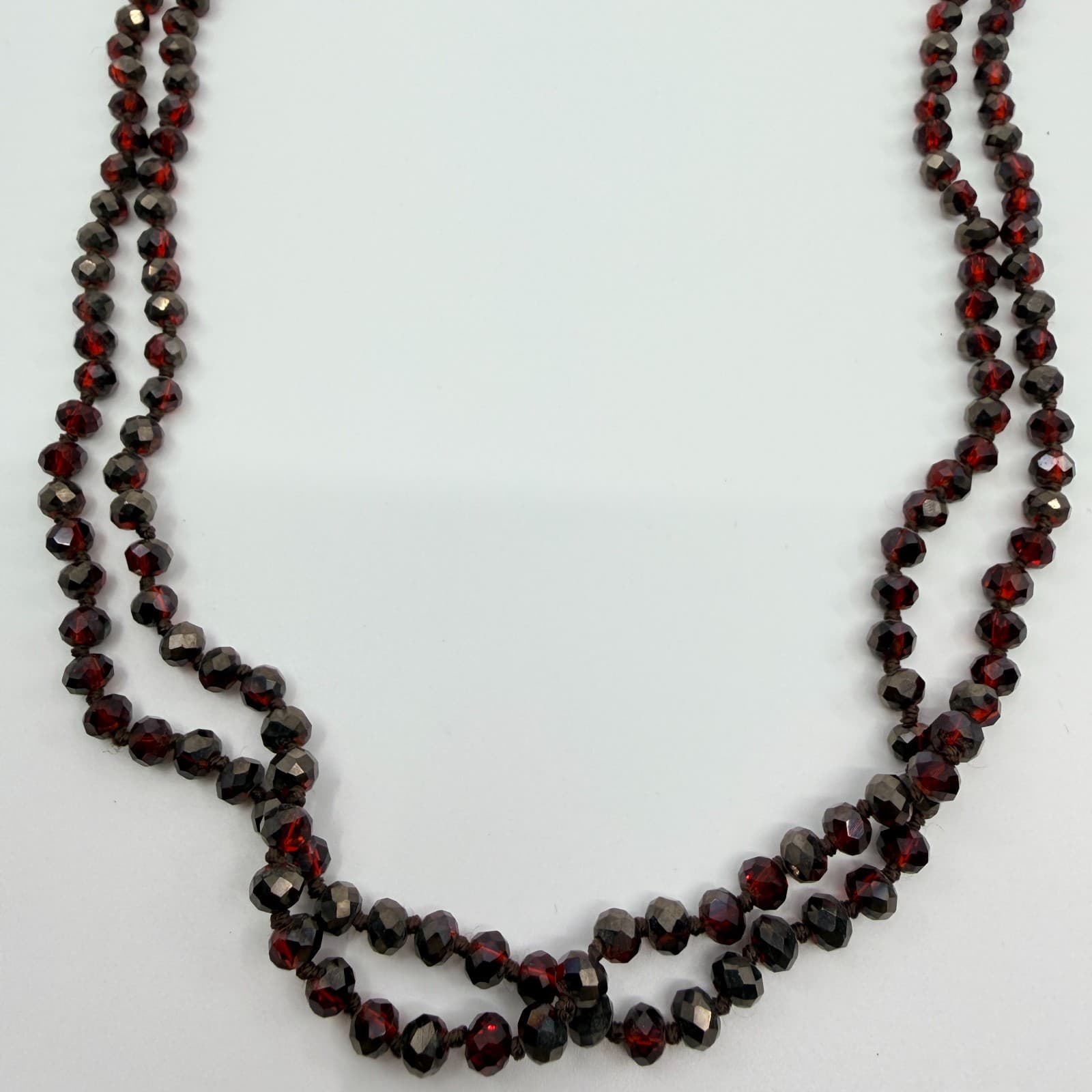 Vintage Red Garnet Tone Beaded Necklace Long Strand Statement Boho 90s Y2K Beads - Thumbnail 4