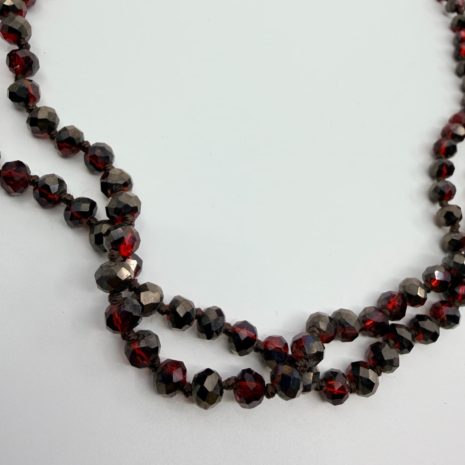 Vintage Red Garnet Tone Beaded Necklace Long Strand Statement Boho 90s Y2K Beads - Thumbnail 3