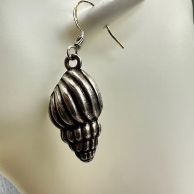 Brooke Baker Vintage Silver-Tone Textured Shell Drop Earrings Nautical Boho - Thumbnail 5