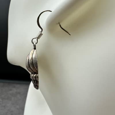 Brooke Baker Vintage Silver-Tone Textured Shell Drop Earrings Nautical Boho - Thumbnail 3