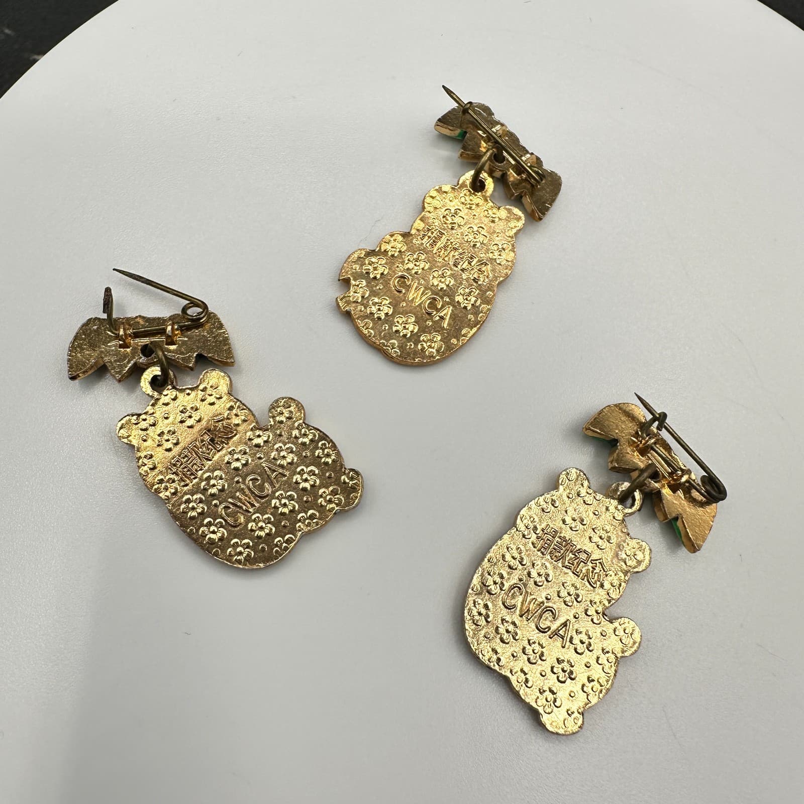 Vintage CWCA 3 pieces Panda Bear Enamel Dangle Brooch Pin Set - Thumbnail 5