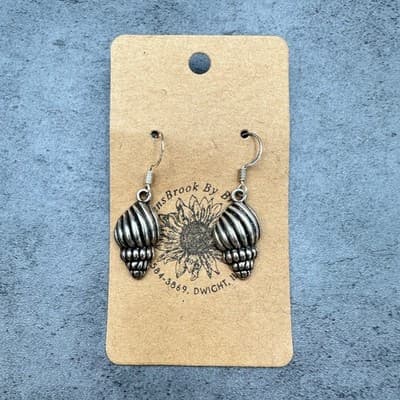 Brooke Baker Vintage Silver-Tone Textured Shell Drop Earrings Nautical Boho - Thumbnail 7