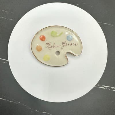 VTG Artist Painter Palette Brooch Pin Signed Helen Gesser Enamel Gold Tone Art - Thumbnail 8