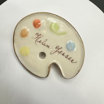 VTG Artist Painter Palette Brooch Pin Signed Helen Gesser Enamel Gold Tone Art - Thumbnail 3