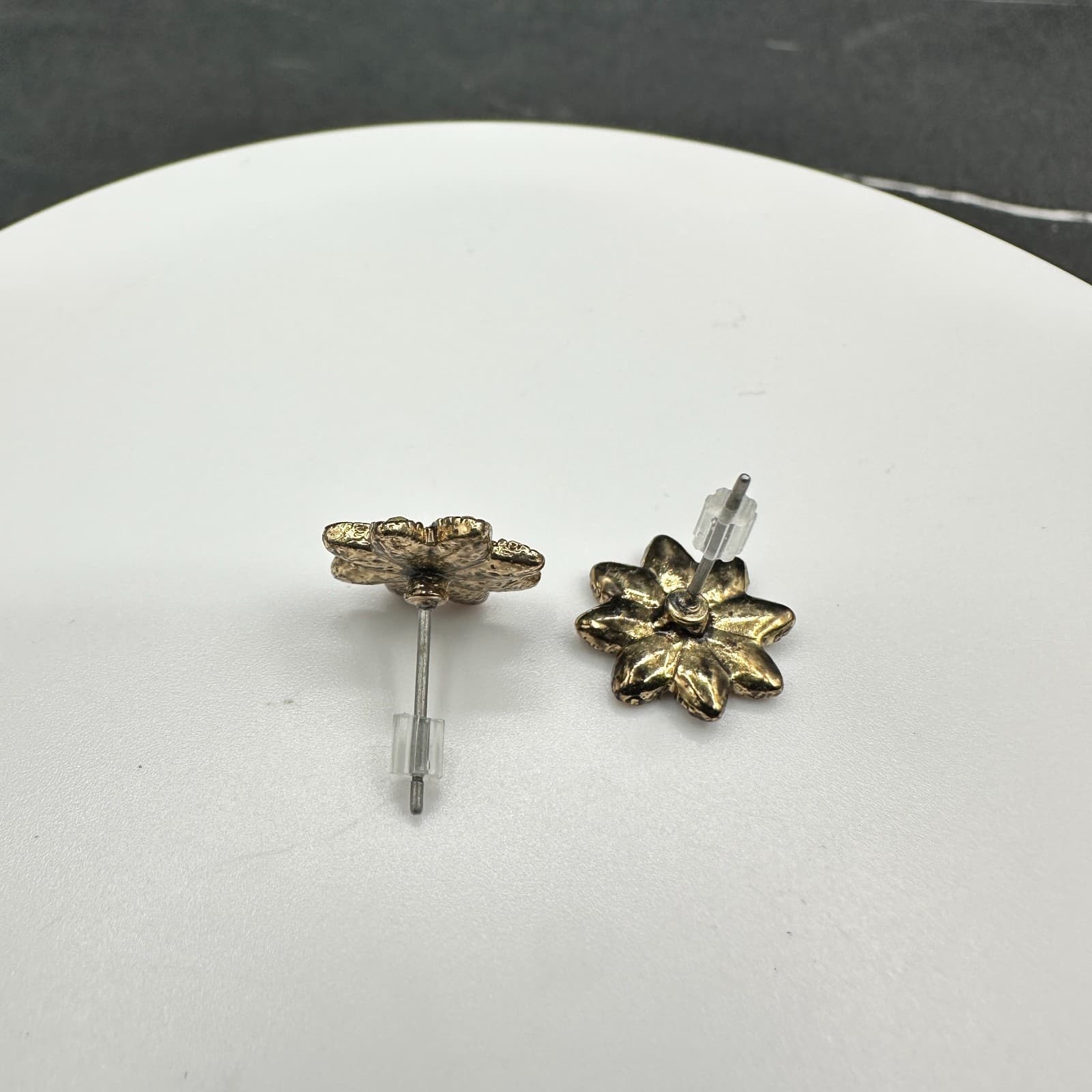 Vintage Francesca's Women's Flower Stud Earrings Clear Rhinestone Bronze Tone - Thumbnail 6