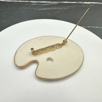 VTG Artist Painter Palette Brooch Pin Signed Helen Gesser Enamel Gold Tone Art - Thumbnail 7
