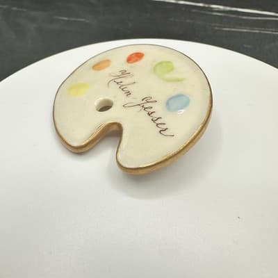 VTG Artist Painter Palette Brooch Pin Signed Helen Gesser Enamel Gold Tone Art - Thumbnail 4