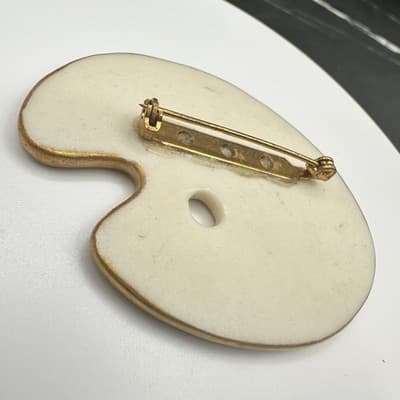 VTG Artist Painter Palette Brooch Pin Signed Helen Gesser Enamel Gold Tone Art - Thumbnail 6