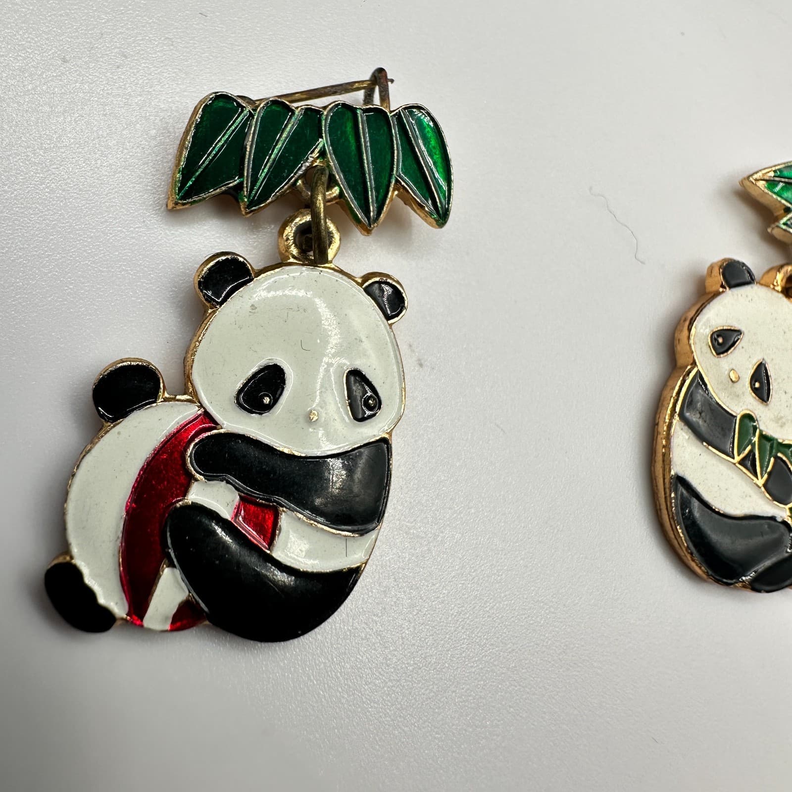 Vintage CWCA 3 pieces Panda Bear Enamel Dangle Brooch Pin Set - Thumbnail 3