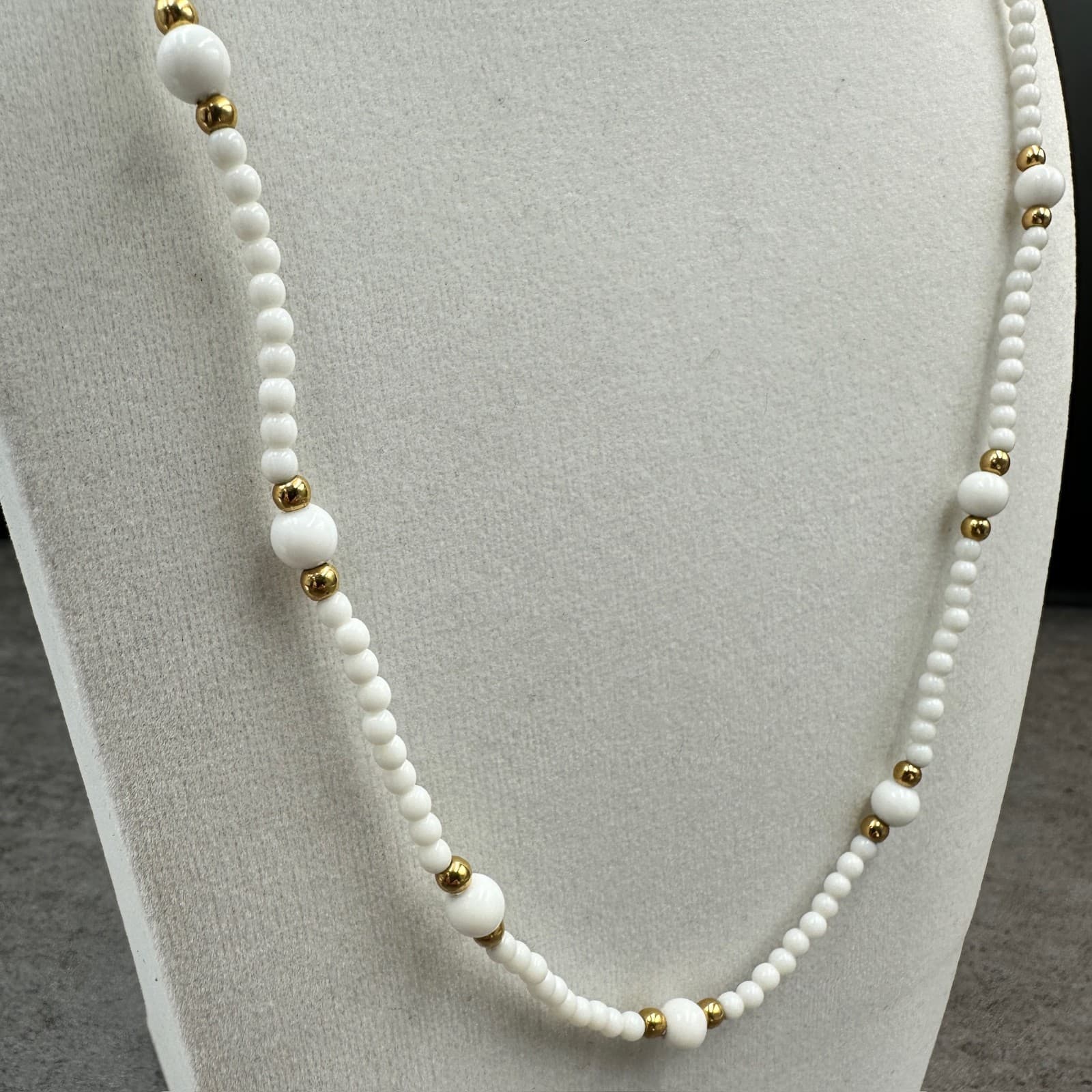 Napier Vintage White Seed Bead & Gold-Tone Accents Minimalist Layering Necklace - Thumbnail 3