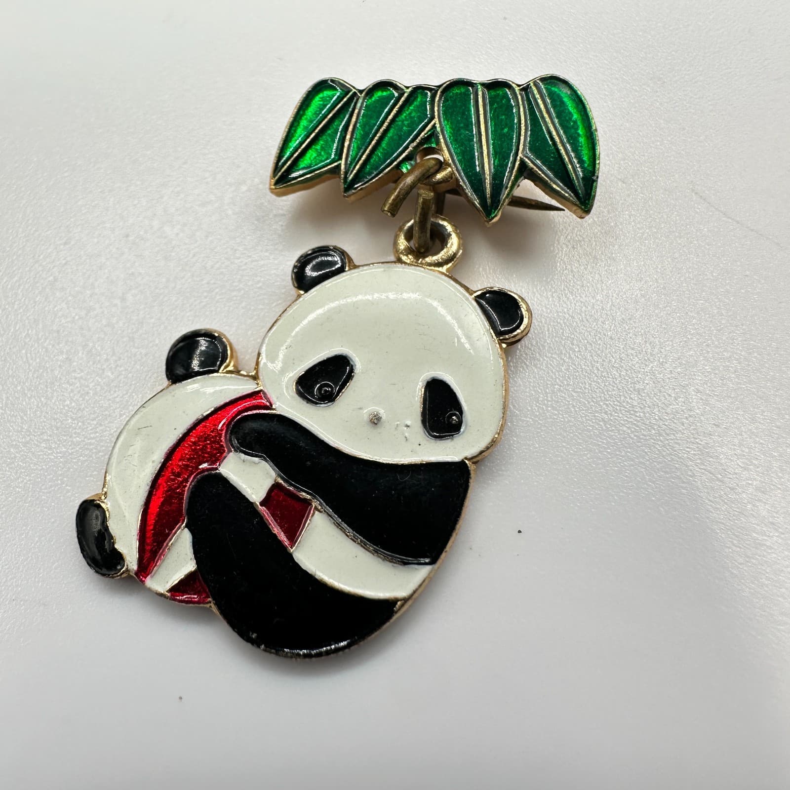 Vintage CWCA 3 pieces Panda Bear Enamel Dangle Brooch Pin Set - Thumbnail 2