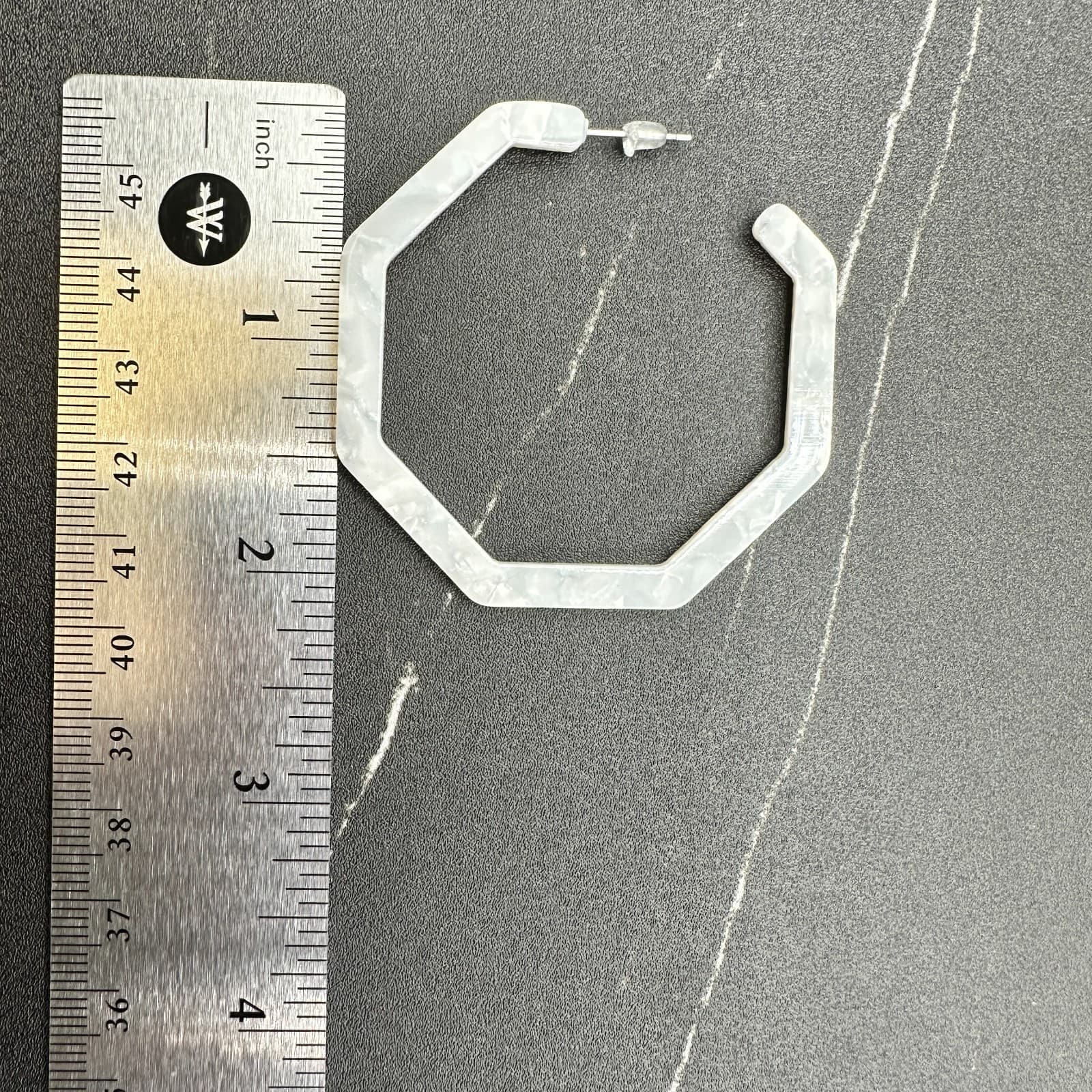Women's White Marbled Acrylic Resin Octagon Hoop Earrings Geometric Statement - Thumbnail 9