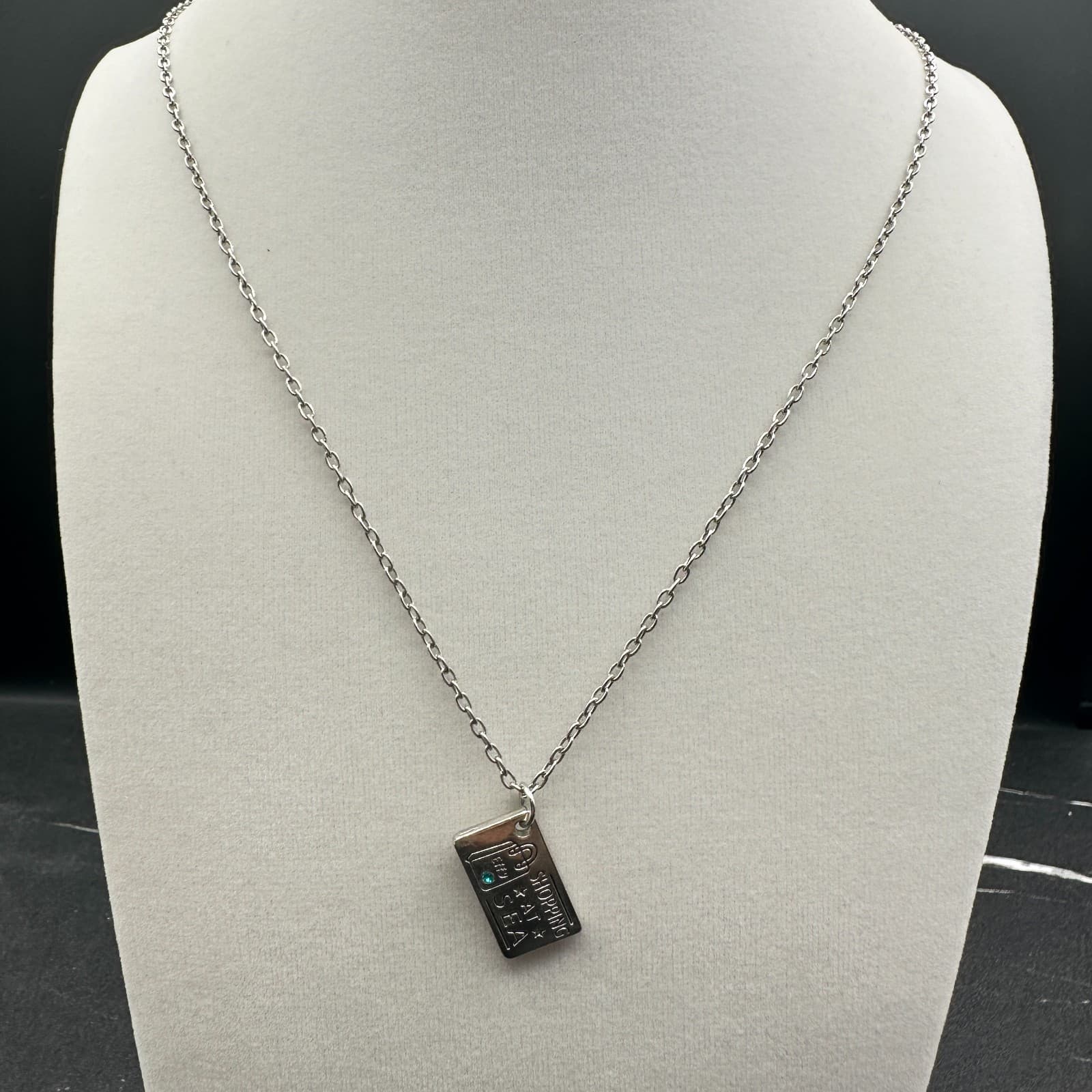 Vintage Shopping at Sea silver-tone dog tag pendant necklace Cable Chain 18 in - Thumbnail 2