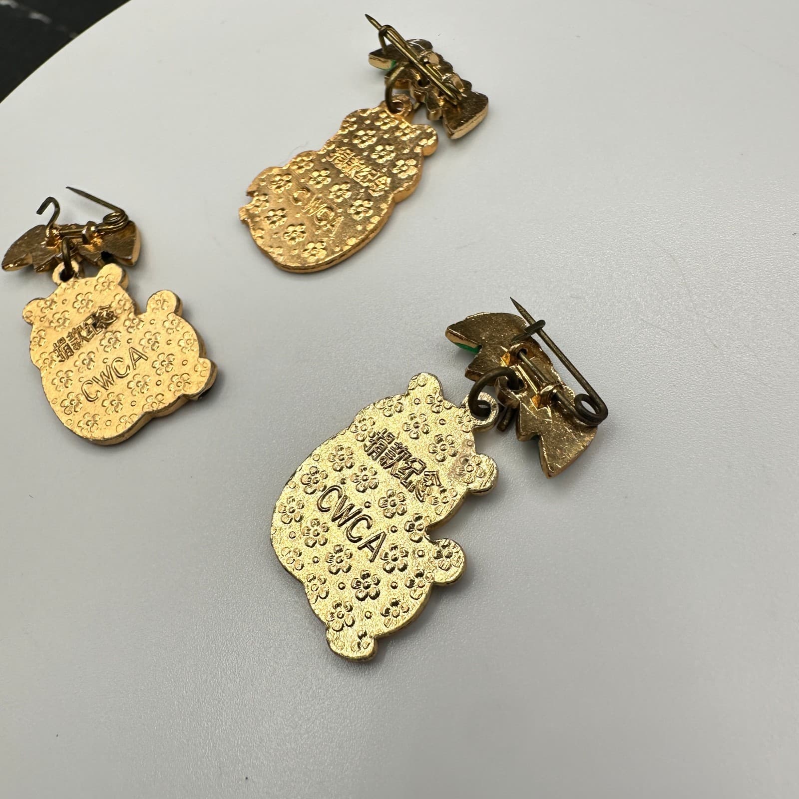 Vintage CWCA 3 pieces Panda Bear Enamel Dangle Brooch Pin Set - Thumbnail 7