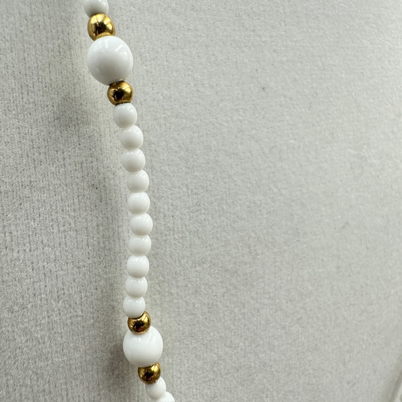 Napier Vintage White Seed Bead & Gold-Tone Accents Minimalist Layering Necklace - Thumbnail 4