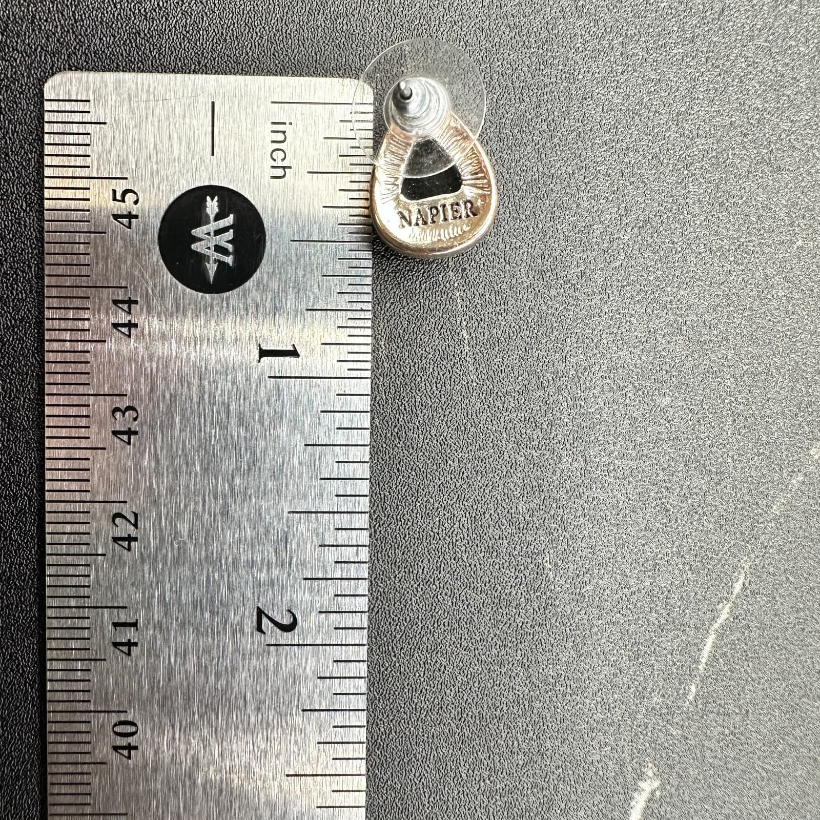 Vintage Napier Silver Tone Black Cabochon Teardrop Stud Earrings Post Modern - Thumbnail 8