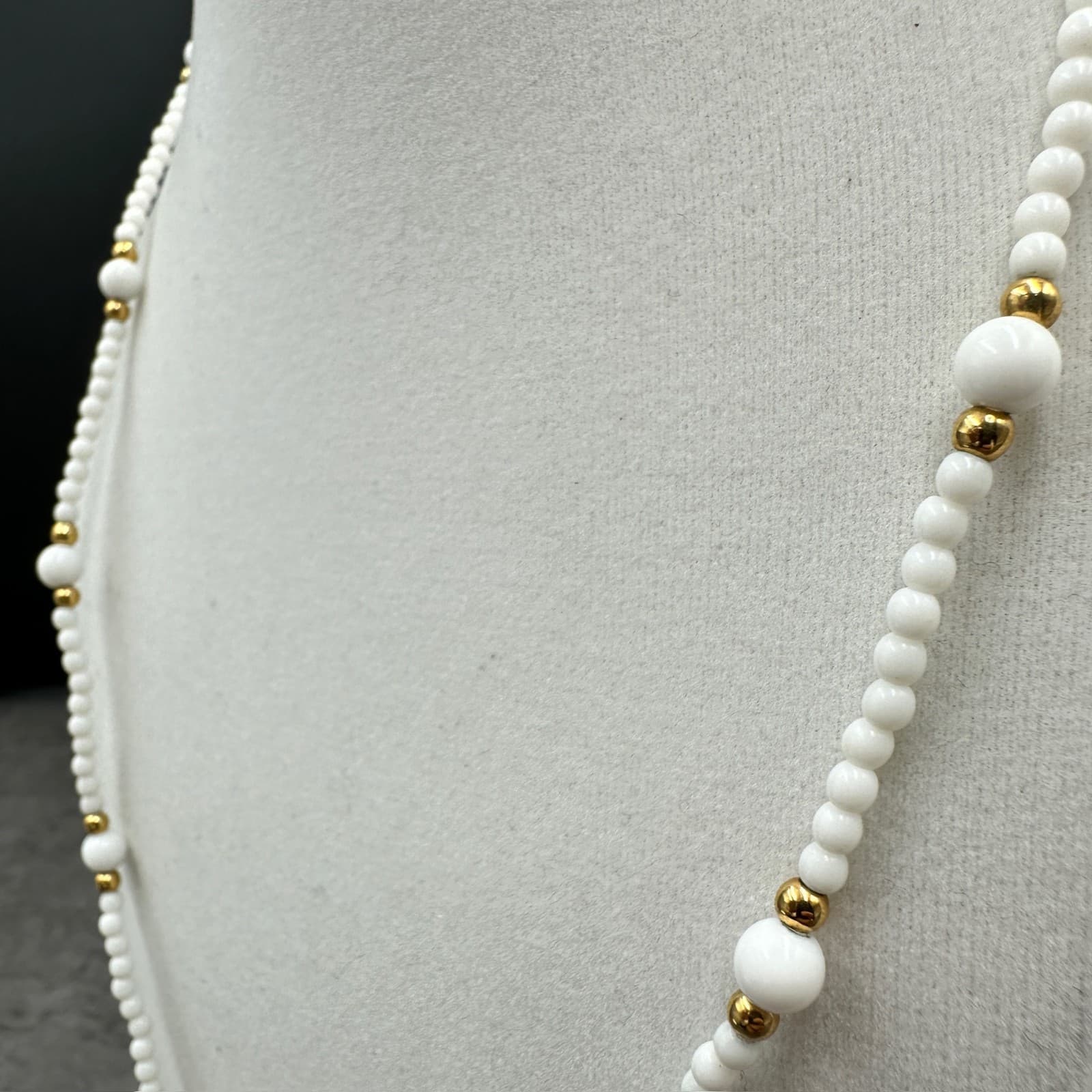Napier Vintage White Seed Bead & Gold-Tone Accents Minimalist Layering Necklace - Thumbnail 5