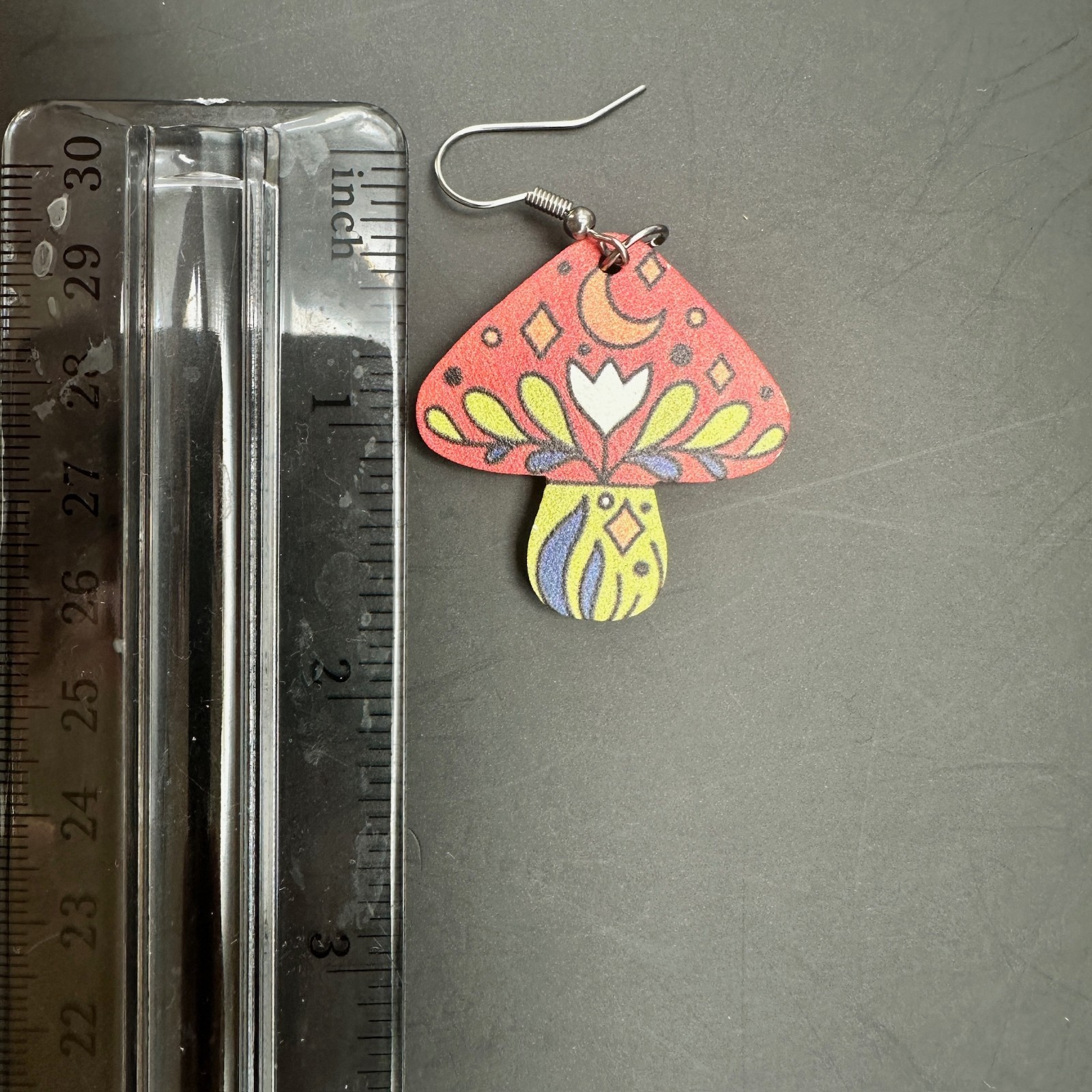 VTG Colorful Wood Funky Mushroom Dangle Hippie Hook Earrings Women's Jewelry - Thumbnail 5